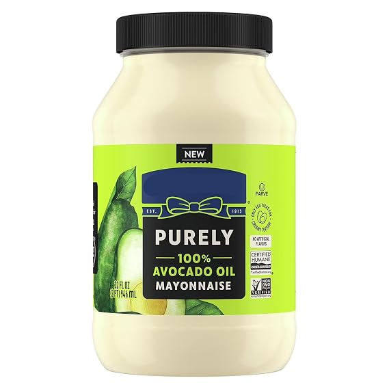 Purely 100% Avocado Oil Mayonnaise, 32 oz Jar - Gluten Free, Soy Free, and Canola Free - Rich and Creamy Mayo for Keto and Paleo Diets