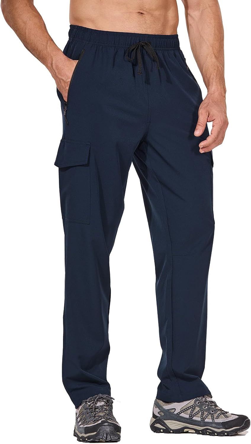 baleaf Mens Hiking Pants Water Resistant Cargo Quick Dry Travel Elastic Waist with Zip Pockets UPF 50 for Work Running