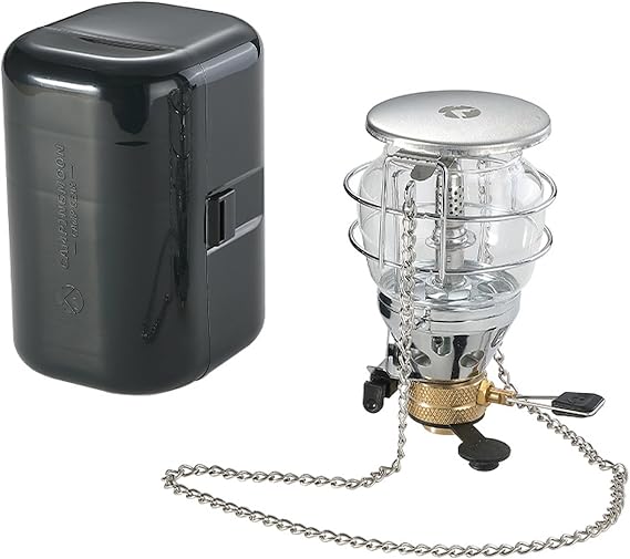 CAMPINGMOON Mini Gas Camping Lantern with Hanging Chain & Hard Case 80W Equivalent Brightness, Adjustable Dial, Outdoor Portable Butane Lamp for Hiking, Backpacking, Emergency, Tent Lighting T-4