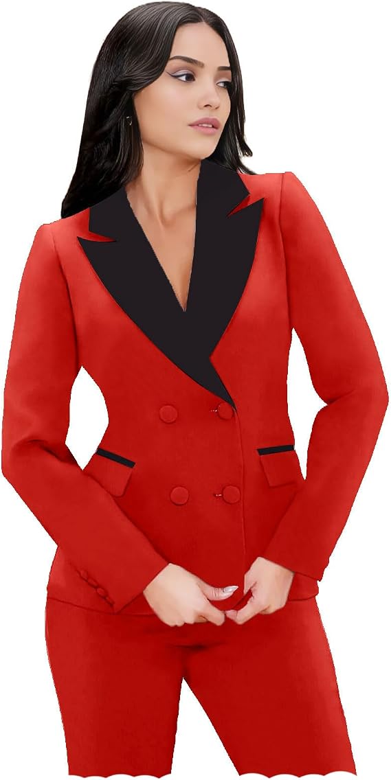 Womens Suit 2 Piece Tuxedo for Women Double Breasted Suits Business Slim Fit Tuxedos Casual Blazer Pants Set