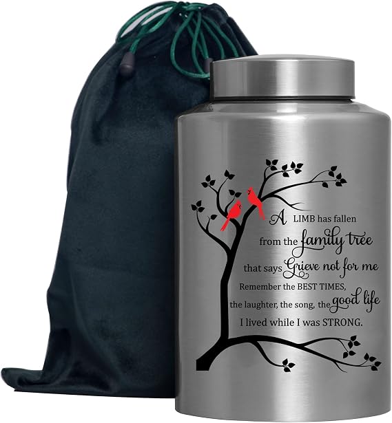 Cremation Urns for Human Ashes Adult Male Female Large Decorative Urn Cardinal Birds Urn up to 220lbs Memory Funeral Burial Urns for Human Ashes(Cardinals Family Tree)