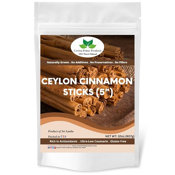 Ceylon Cinnamon Sticks 5" (2 lb.), Premium Grade True Cinnamon from Sri Lanka, 100% Pure and Natural in a Resealable Bag