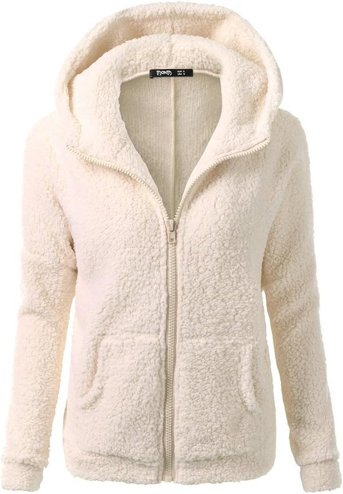 Women Hooded Sweater Coat Winter Warm Wool Zipper Coat Cotton Coat Outwear