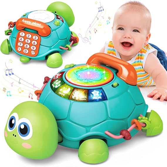 Jyusmile Baby Toys 6 to 12 Months, Musical Turtle Crawling Infant Toys, Early Learning Educational Toy with Light & Sound, Christmas Birthday Gifts for Boy Girl 7 8 9 10 11 Month 0-1 Year Old