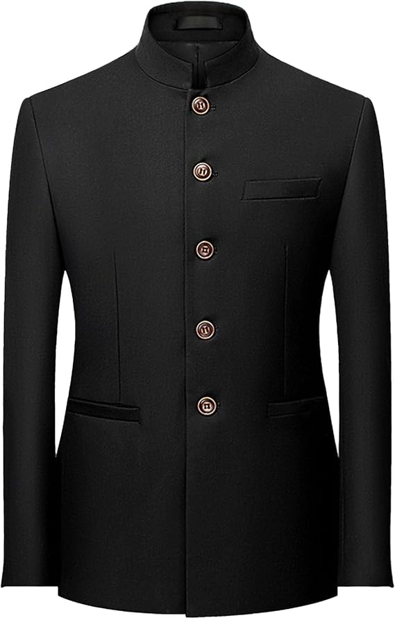 Men's Chinese Style Slim Fit Blazers Solid Color Business Traditional Suit Jacket Mandarin Collar Dress Sport Coat