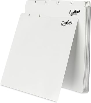 Carstens Records Heavy Duty Vinyl Album Dividers A-Z | 12" Organizers with Tabs | Pack of 26 White | Made in The USA | for Top Browsing