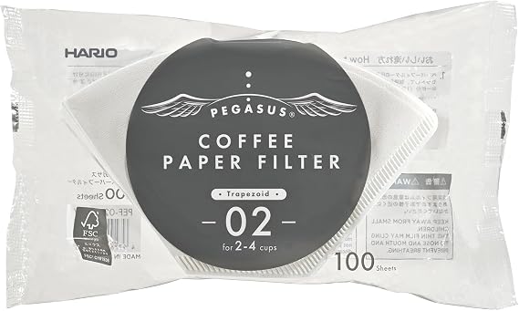 Hario Pegasus Flat Bottom Filters, Size 02, White, 100ct