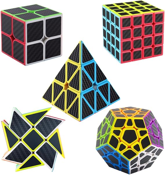 Speed Cube Set, Speed Cube Bundle of 2x2 4x4 Megaminx Pyramid Cube and Windmill Cube Smoothly Carbon Fiber Sticker Magic Cubes Collection for Kids & Adults [5 Pack]