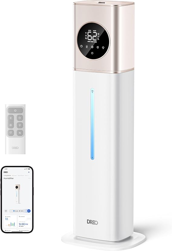 DREO HM735S 11L Smart Humidifier Large Room 700 ft2, 100H Cool Mist Air Humidifiers for Bedroom, Top-Fill, Clean Tank Technology, 26dB, Auto Mode, Aroma Box, RGB, Remote & APP Control, Baby, Starlight
