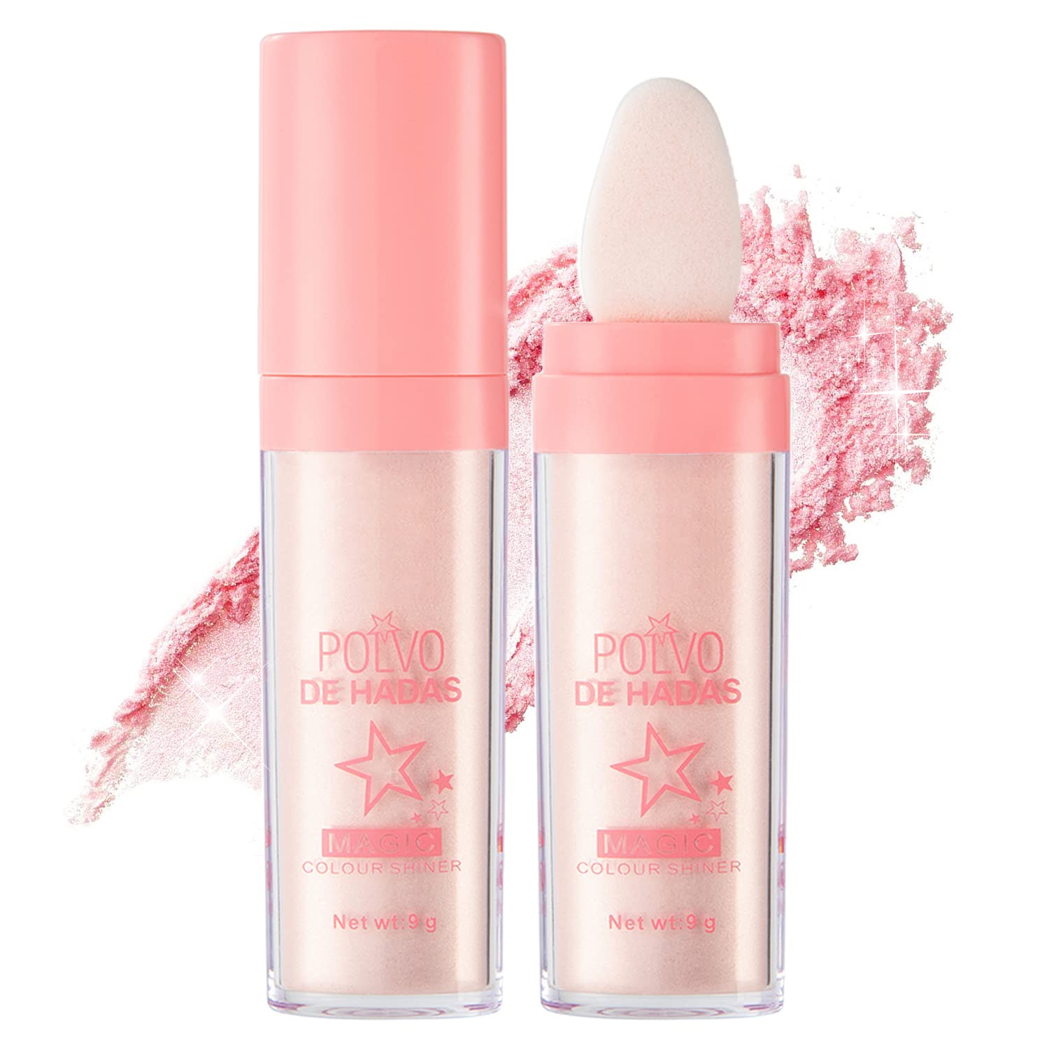 Erinde Highlighter Makeup Stick, Polvo De adas Body Glitter Highlighter Makeup, Face High Gloss Sparkle Loose Highlight Powder, Brightens Makeup Stick for Face Body Hair Cosmetic, 02# Fairy Pink