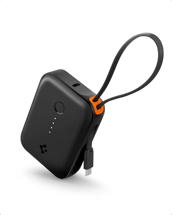 Spigen 10000 mAh Ultra Mini 30W USB-C + USB-A Hızlı Şarj 3 Portlu Powerbank/Type-C Dahili Kablolu Taşınabilir Şarj Cihazı EA3010BT Siyah - ABA09023 (Spigen TR Garantili)