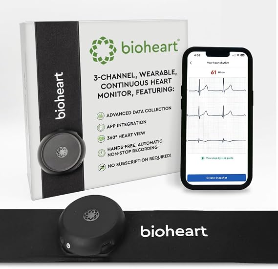Bioheart | 24/7 Continuous Heart Monitor | No Prescription Needed | Smart Wearable | Chest Strap | One Month Subscription Included