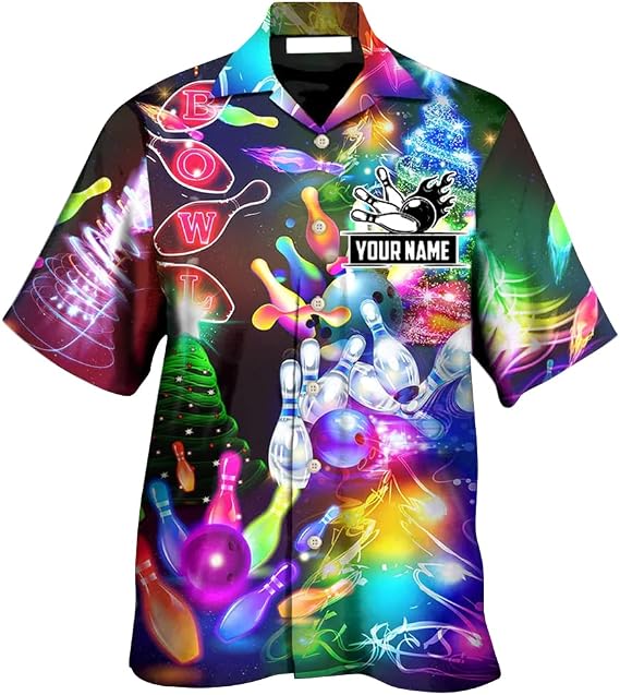 Personalized Bowling Ball & Pins Colorful Style Hawaiian Shirt, Gifts for Bowling Lover, Bowling Team Uniform, Bowling