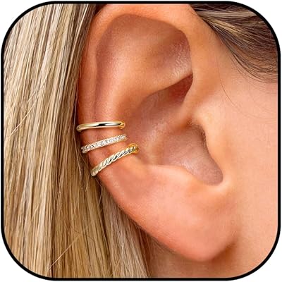 3Pcs 14K Gold Ear Cuff Earrings for Women Adjustable Non Piercing Ear Cuffs Sterling Silver Fake Earrings Clip on Cartilage Earring Ear Cuffs Jewelry