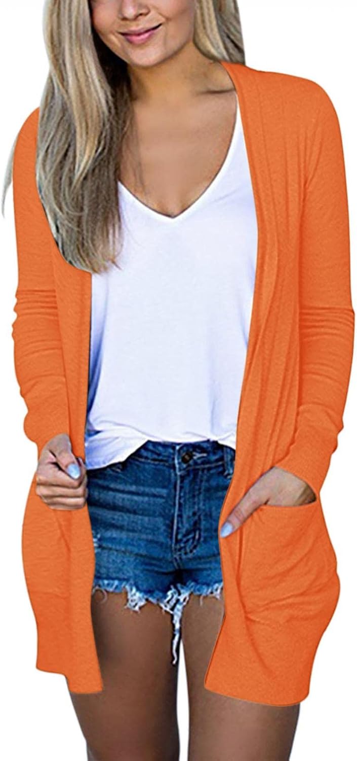 Women Long Sleeve Cardigan Open Front Draped Solid Color Lightweight Casual Cardigan
