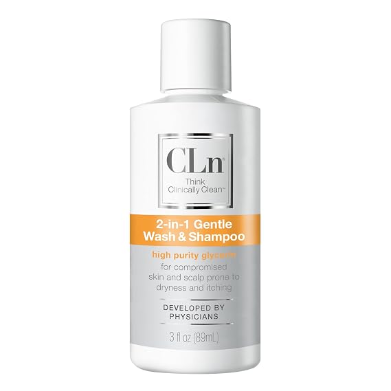 CLn 2-in-1 Gentle Wash & Shampoo - 3 fl oz, Multi Functional Hydrating Body Wash & Clarifying Shampoo for Oily Hair, Scalp Prone to Irritation, Flaking & Itching, Paraben & Fragrance Free Cleanser