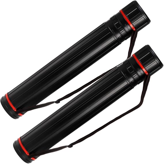 Eorbow 2 Pack Extendable Poster Tube, Round Black Telescoping Art Drafting Tube, Expand from 30.3" to 52", Plastic Blueprint Document Storage Holder Cases with Strap for Carrying Artworks Scrolls