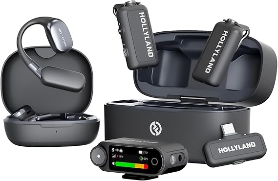 Hollyland Lark MAX 2 Wireless Microphone for iPhone/Camera/Android, AI Noise Cancel, Wireless Monitoring, 32bit Full-Chain Audio, Timecode (Ultimate Combo, 2TX+2RX+OWS Earphones + Charging Case) | AI Noise Cancel, Monitoring, 32bit Full-Chain Audio, Timecode (Ultimate Combo, 2TX+2RX+OWS Earphones+Charging Case)