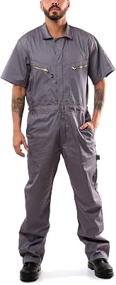 Kolossus Coveralls for Men Short Sleeve Blended Zippered Pockets Jumpsuit for Men