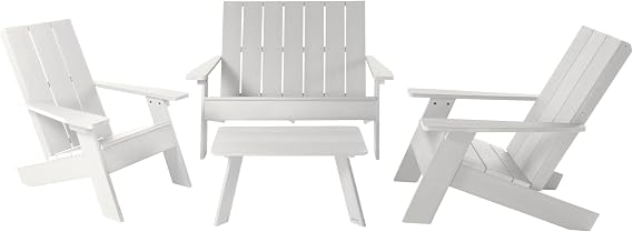 Highwood Italica Modern Adirondack 4pc Patio Set, White