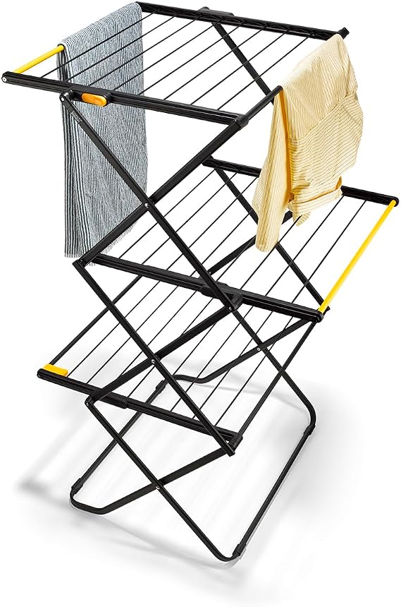 Joseph Joseph AirFrame 3-Tier Clothes Airer Drying Rack, 53 ft Capacity, Indoor/Outdoor, Stable, Foldable, Compact Storage