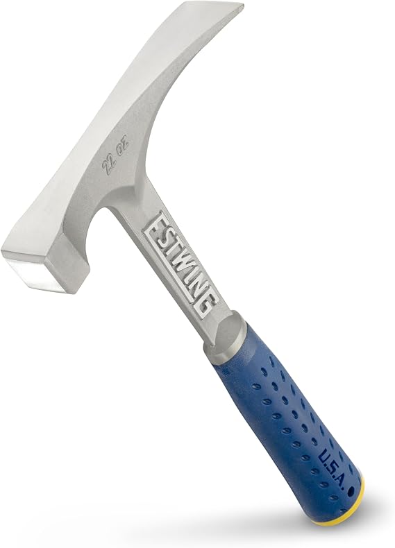 ESTWING Bricklayers/Mason's Hammer, 22 oz Brick Hammer, E6-22BLC | Made in USA, Finish May Vary, Versatile Brick Hammer, Strong Nylon End Cap, Built For The Pro, Patented Shock Reduction Grip