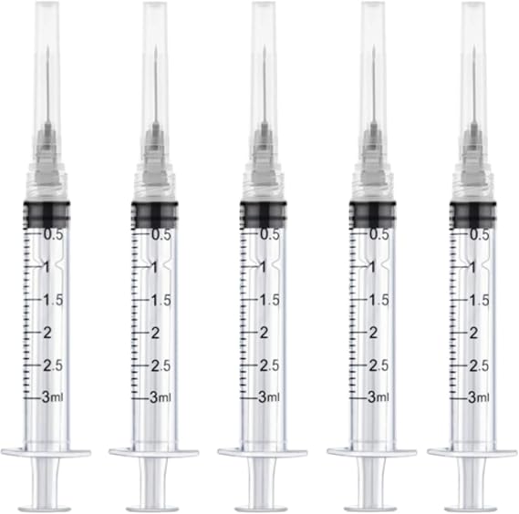 HaBeuniver Luer Lock 3ml 22Gauge 1 Inch Lab Syringe Dispensing Tools for Scientific Research, Experiments, Liquid Measurement Supplies, Individually Sealed Packaged - 50 Pack