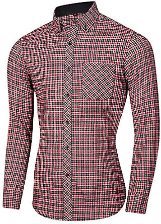 Button Down Regular Fit Long Sleeve Plaid Flannel Casual Shirts