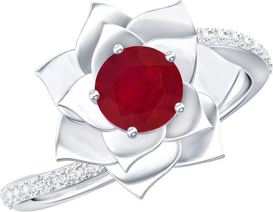 Natural 0.6 Carat Ruby Rose Engagement Ring With Diamond, Aaa Quality
