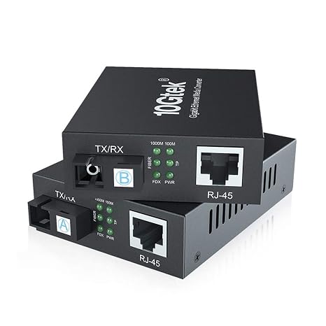 10Gtek a Pair of Gigabit SingleMode Bidi to Ethernet Media Converter, Fiber to Ethernet Converter, SMF Single SC Fiber to Copper RJ45 for 10/100/1000Base-Tx to 1000Base-LX, UL Certified, 20km