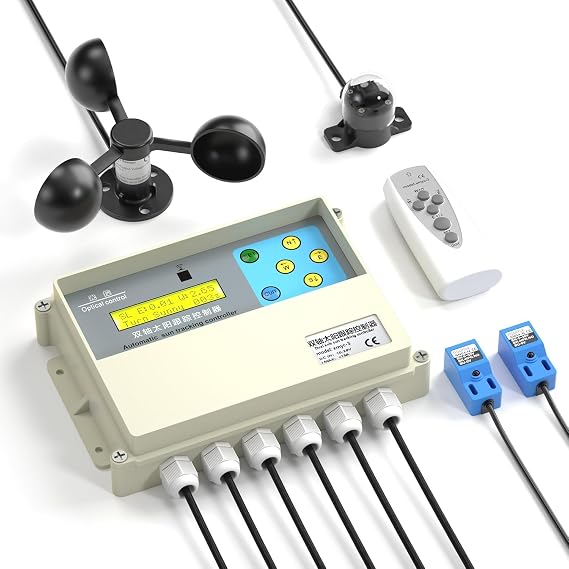 Dual-Axis Solar Tracker Controller Kit Auto Sun Tracking with LCD, Wind Sensor & Remote Boost Solar Panel Efficiency for Off-Grid, RV, Farm & DIY Systems