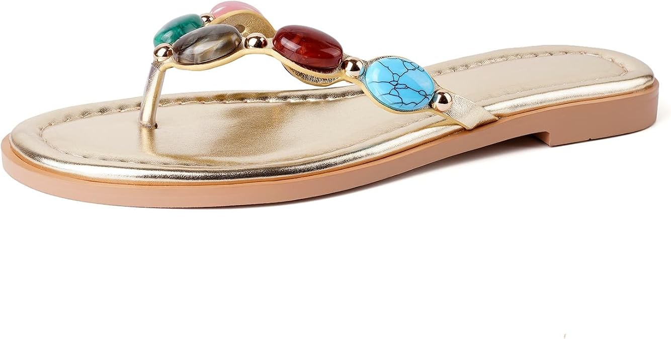 Jeweled Thong Flip Flops for Women Beach Flat Sandals