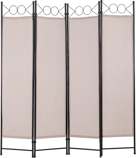 4 Panel Room Divider 6FT Steel Frame Screen Folding Privacy Divider Freestanding Partition for Home Office Bedroom (Tan)