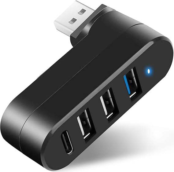 VIENON 4-Port USB 3.0 Hub [90/180 Degree Rotatable], USB Splitter with PD-in 5W USB C Port, USB Extender for Laptop, Car, iMac, MacBook Air, MacBook Pro, and More