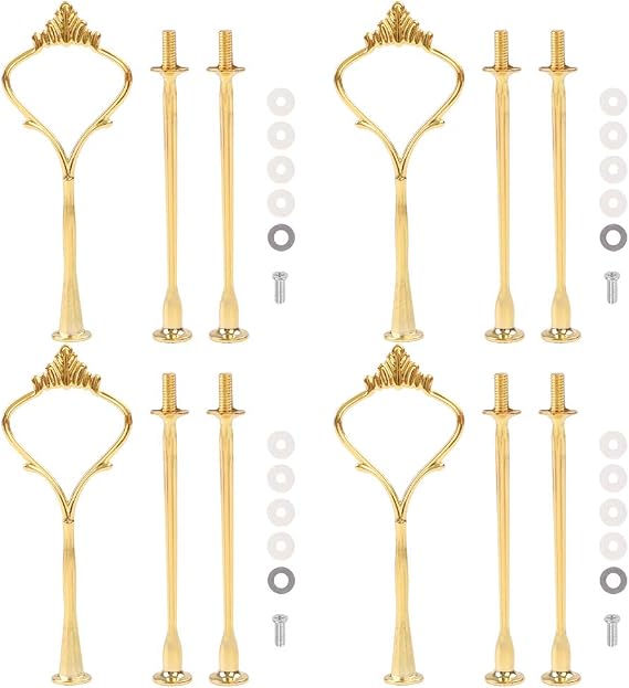 Gukasxi 4 Sets of 3 Tier Cake Stand Hardware, 2 Styles Golden Tiered Fruit Dessert Serving Tray With Handle, Cupcake Plate Fitting Holder