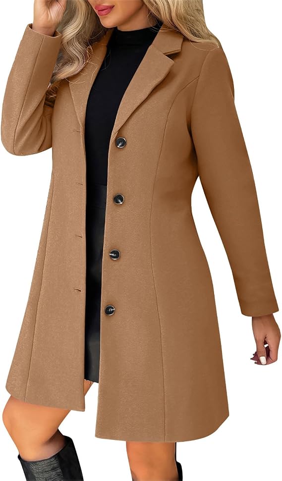 Pea Coats For Women Wool Blend Thicken Stand Collar Single Breasted Trench Coat Fashion A-Line Fall Winter Jackets