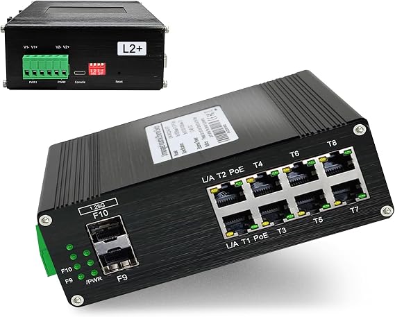 Industrial L2+ Managed 8 Port PoE Ethernet Switch with 2 SFP Slot
