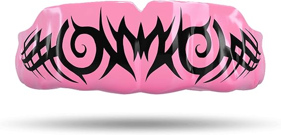 Impact Mouthguard Boxing, MMA, Muay Thai Sports Mouthguards for Youth Adults, Professional Custom-Fit, Tribal Black on Pink