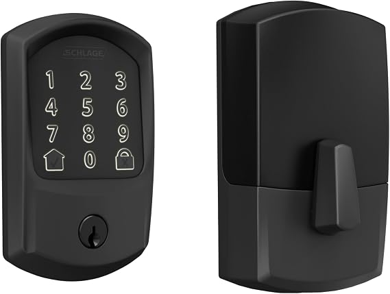 Schlage Encode Smart WiFi Deadbolt Lock with Camelot Trim, Matte Black | Keyless entry door lock, Touchscreen keypad, App control, Alexa, Google Home, Ring & Airbnb compatible, Certified security