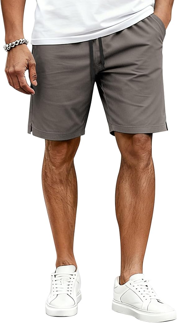 COOFANDY Mens Casual Shorts Cotton Drawstring Elastic Waist Lightweight 9" Chino Golf Shorts Summer Beach Shorts