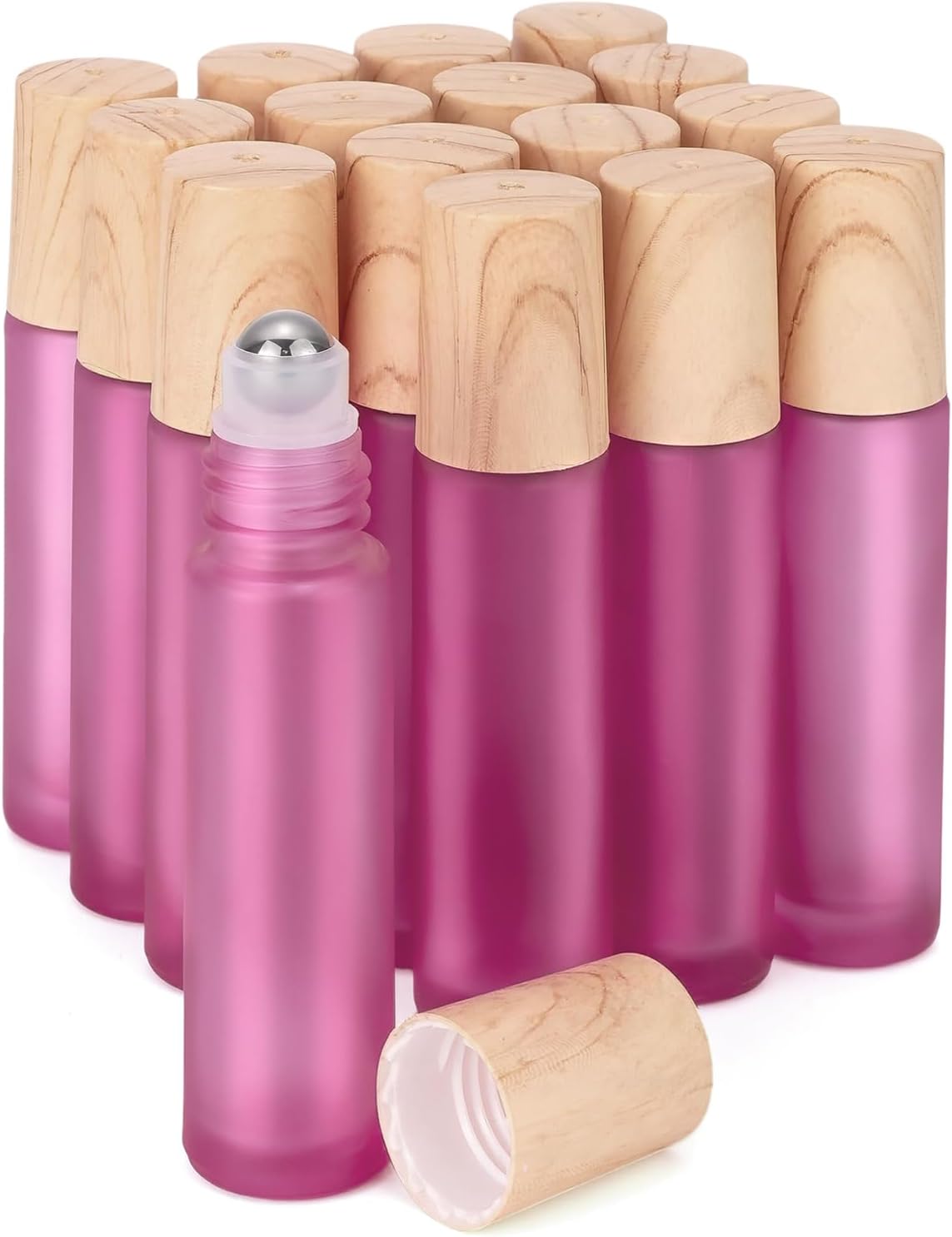 Ellbest 16pack 10ml Essential Oil Glass Bottle Glass Roller Bottles with Stainless Steel Roller Balls Reusable Refillable BottlePink Frosted