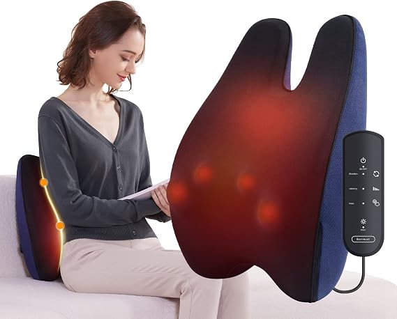 Boriwat Back Massager with Heat, Shiatsu Neck Massager for Pain Relief, Deep Tissue 3D Kneading Massage Pillow for Lower Back, Shoulder, Legs, Full Body Relaxation, 3 Speeds, Gifts for Mom Dad