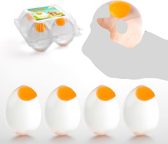 Egg Squishy Toys (4-Pack) Super Solid Squishy Eggs, Clear Egg Yolk Squeeze Fidget Toys for Kids & Adults Sensory Party Favors, Goodie Bag Stuffer.