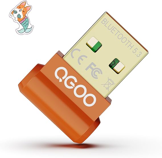 USB Bluetooth Adapter for PC - QGOO Bluetooth Dongle 5.3 EDR, Wireless Receiver for Desktop Computer Laptop Windows 8.1/10/11(orange-238)