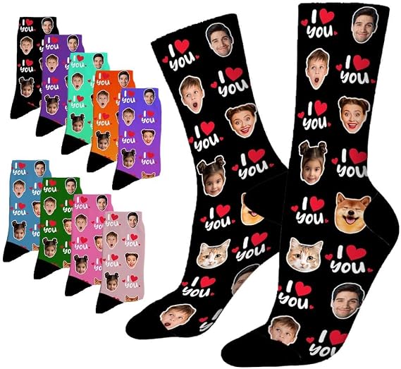 Custom Face Socks for Men Women Personalized Funny Crew Unisex Socks with Photo Valentine Birth Gift for Her Him