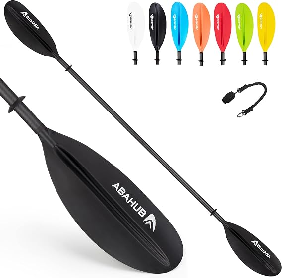 Abahub Carbon Fiber Kayak Paddles with Leash 90.5 Inches | Black/Blue/Green/Orange/Yellow/White/Red, Boating, Canoeing, Extra Paddle Leash, Carbon Fiber Shaft, Plastic Blades