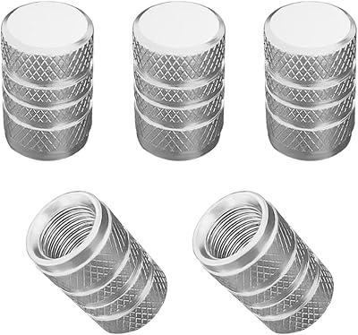 5 PCS Tire Valve Stem Caps, Aluminum Leak-Proof Tyre Valve Cap Replacements, Valve Stem Caps for Most Cars, Trucks, Motorcycles, Bicycles, Universal Car Accessories Silver
