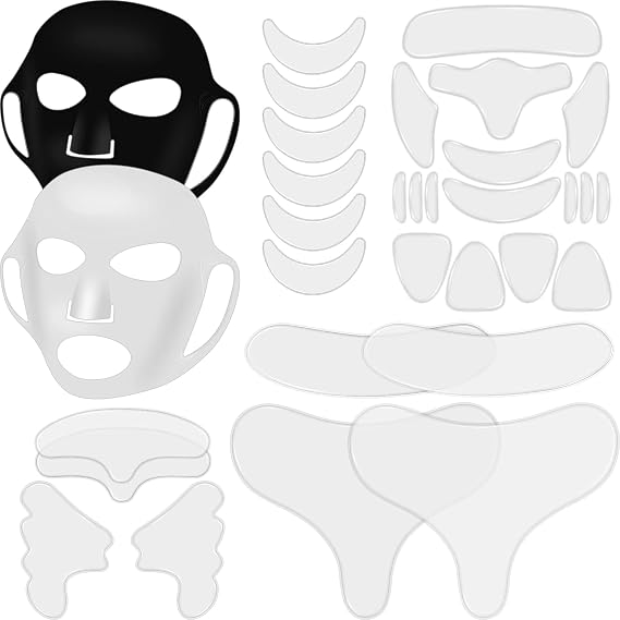 Maitys 32 Pcs Silicone Face Mask & Anti-Wrinkle Patches,Black, White