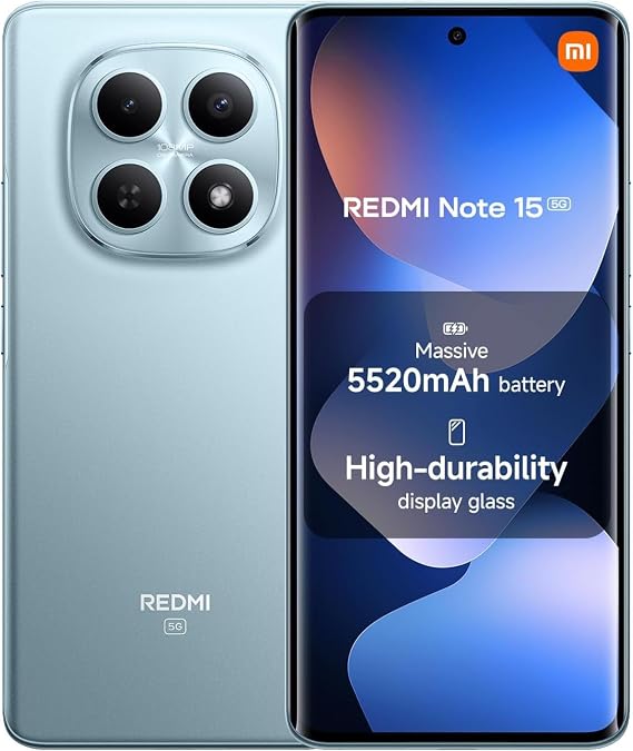 XIAOMI Redmi Note 15 5G Ai Compatible with Tmobile Mint Tello Global 256GB + 8GB 6.8" NFC 120Hz 108MP Triple Cam Unlocked Model 25098RA98G Dual Shim Glacier Blue | 120Hz、25098RA98G