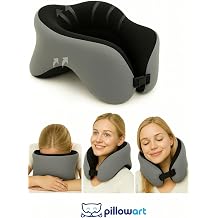 PİLLOWART Boyun ve Baş Destekli Seyahat Yastığı, Ergonomik Visco Teknoloji, Uçak Araba Ev İçin, Gri
